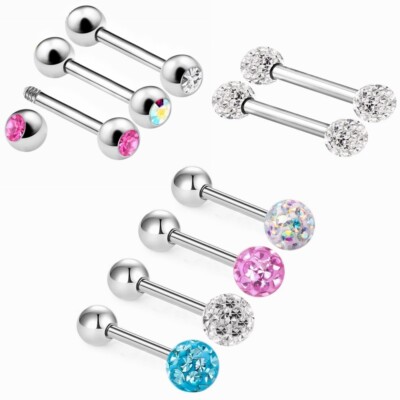 6X Mixed Style Crystal Ear Cartilage Ring Stud Steel Bar Barbell Tragus Piercing