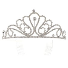 Silver Tone Metal Clear Rhinestone Tiara T1272-SCRY