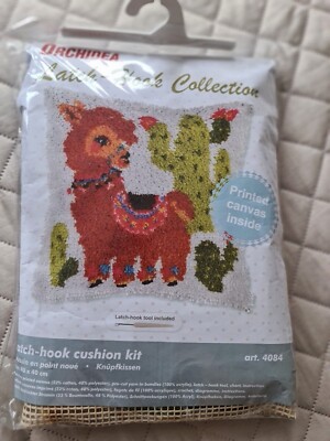 Orchidea Llama Alpacca Riegel Haken Kissen Front Kit.  Leinwand 40x40cm bedruckt
