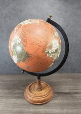 Vintage orange world map globe table top decor atlas
