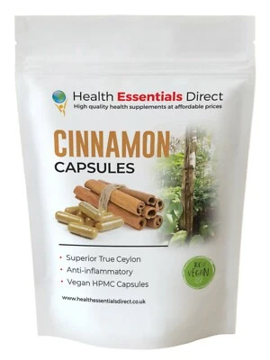 HEALTH ESSENTIALS DIRECT Cinnamon Capsules - PURE NO FILLERS - True Ceylon (Anti-inflammatory, Vegan)