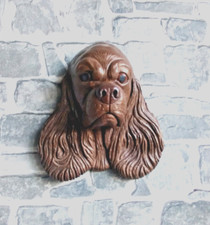 AMERICAN COCKER SPANIEL DOG  HEAD WALL BRONZED STONE MEMORIAL PLAQUE SCULPTURE