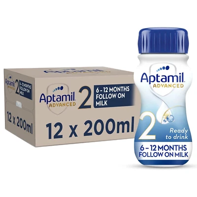 12 x 200ml Aptamil Advanced 2 Follow On Baby Milk Suitable For 6-12 Months
