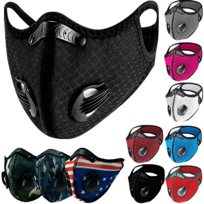 Reusable Face Mask Breathing Valves Sports Cycling Outdoor Active Carbon Filter