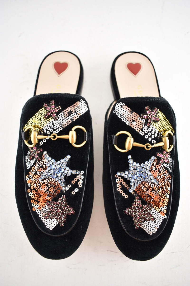 Gucci Black Velvet Am Pearl Appliqué velvet Loafers Flats slipper New In Box 5.5 Gucci Princetown Velvet Mules/37/Black - Gem main image 4