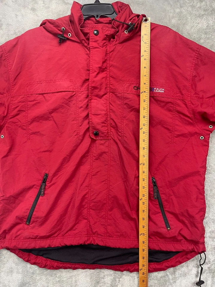 VTG Chaps Ralph Lauren Men's Hooded Pullover Windbreaker Jacket XL Red 1/4 Zip - Image 3 of 4