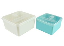 QG Set of 2 Square Plastic Food Container with Lid 70 40 oz White Light Blue