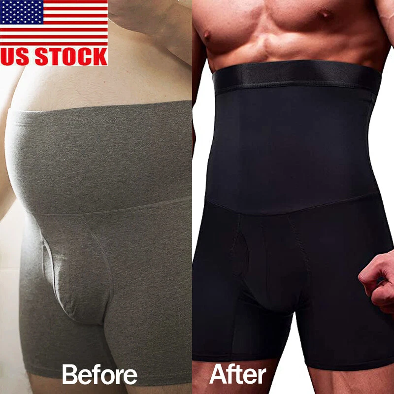 Men Compression Hi-Waist Boxer Shorts Tummy Slimmer Body Shaper Girdle Underwear - Image 3 of 4