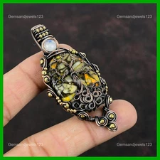 Oval Natural Copper Bumble Bee Jasper Rainbow Moonstone Pendant Jewelry Copper