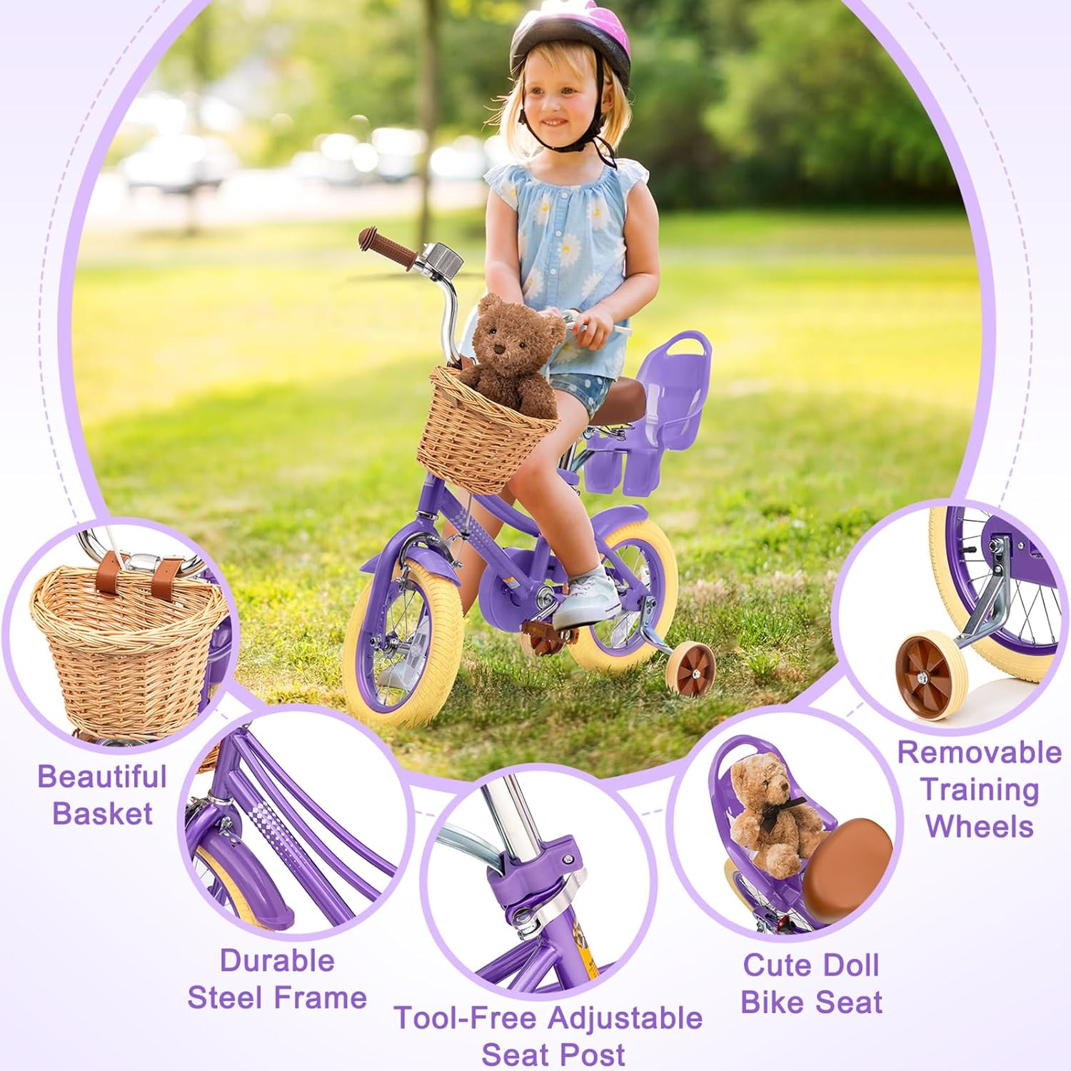 Glaf 12 14 16 20 Inch Girls Bike with Training Wheels for Kids Age 2-12 Years Ol