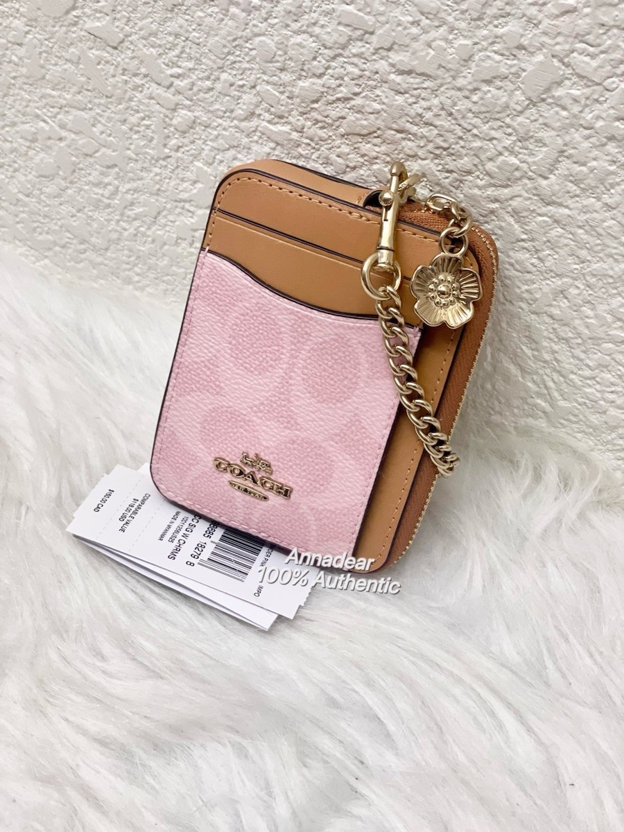 NWT Coach CEC50 Zip Card Case With ID Window with Chain & Charms
