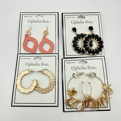 Lot of 4 NWT Ophelia Roe Gold Tone Dangle Boho Chic Fashion Earrings