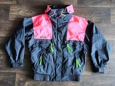 Vintage 90s Columbia womens Medium Nylon Neon Rainbow Color Block Zip Jacket