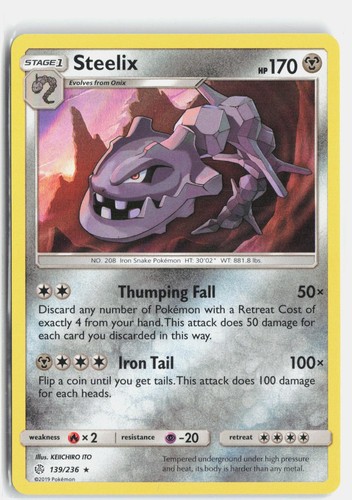 Steelix 139/236 Holo Rare Cosmic Eclipse Pokemon Near Mint