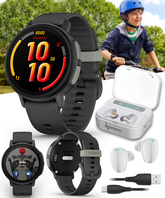 Garmin Bounce 2 Kids GPS Smartwatch w/ LTE 1.2'' AMOLED Slate Gray w/ WHT EarBuds
