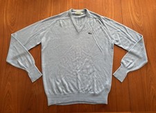 Vintage 80  s Izod Lacoste Men  s V-neck Sweater Size XL Baby Blue 100 Acrylic
