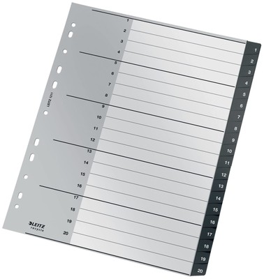Leitz Index Folder Divider, 1-20 Numerical Tabs, A4, Extra Wide, 90% Recycled Pl