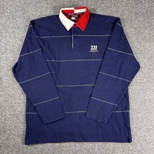 Vintage Tommy Hilfiger Rugby Polo Shirt Mens Large Navy Striped Tommy Jeans 90s
