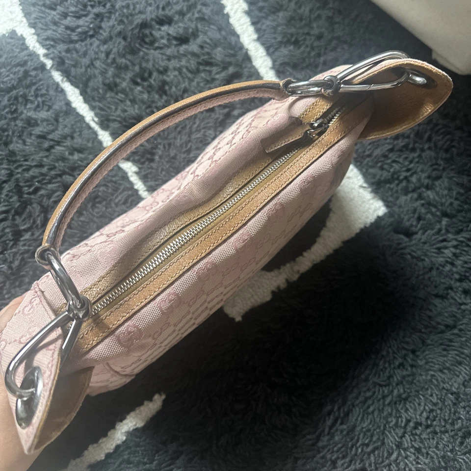 Gucci Pink Monogram Bag With Leather Metal Handles - Image 2 of 4
