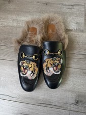 Gucci Fur Leather Tiger Loafers