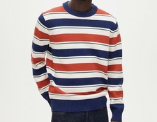 NEW - J. Crew Men's Heritage cotton Crewneck Sweater Nebula Dogwood Red Stripe L