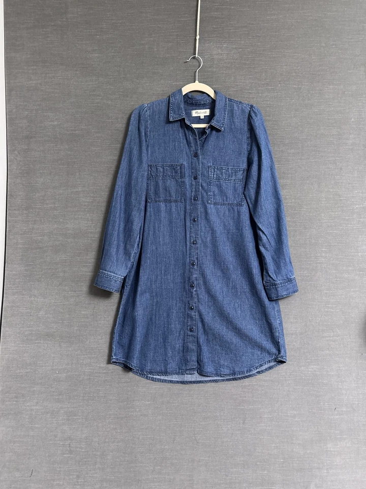 Vestido Camisa Madewell XS Azul Cambray Bordado Western Suroeste Vaquera Foto 2 de 4