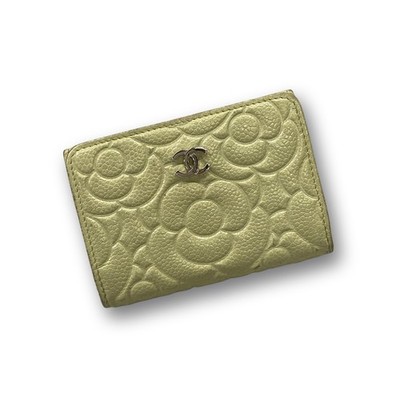 Authentic CHANEL Camellia Wallet Green Caviar Leather From Japan