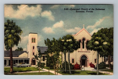 #ad Sarasota FL Florida Episcopal Church Of The Redeemer Period Car Vintage Postcard $0.99