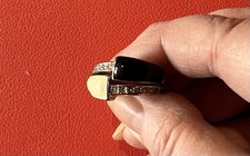 BAGUE ACIER INOXYDABLE NOIRE BLANCHE ET ZIRCONS T58 TBE 