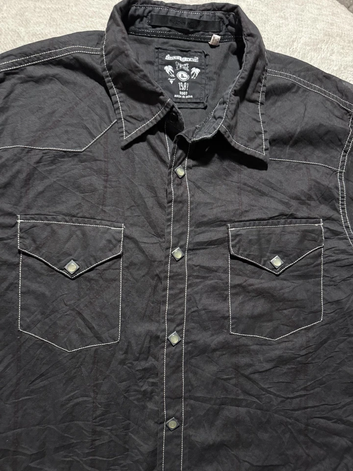 Guess Jeans 1981 Shirt Mens Large Black Western Snap Front Contrast Stitch Yoke - Image 2 of 4
