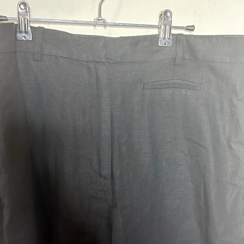 Pantalón pantalón para mujer H&M negro mezcla lino bolsillos tiro alto pierna ancha talla 12 Foto 3 de 4