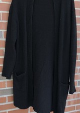 Theory oversized open front cardigan 100% CASHMERE Black Sz L Quiet Luxury
