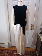 VTG OSCAR De La RENTA Ivory Silk Satin/Black Velvet Full Length Evening Dress 12