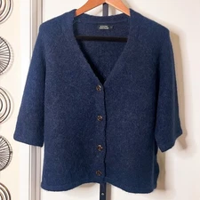 Monoprix Womens Alpaca Wool Blend Cardigan Sweater - Blue, Size L