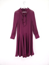 ME+EM Dress Size 14 Purple Burgundy Chiffon Midi Bow Neck Swing Skirt Lined