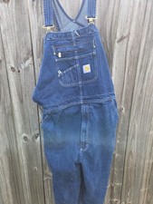 Carhartt Denim Bib Overalls Men 40x34 Loose Fit Workwear Dungaree USA Style 843