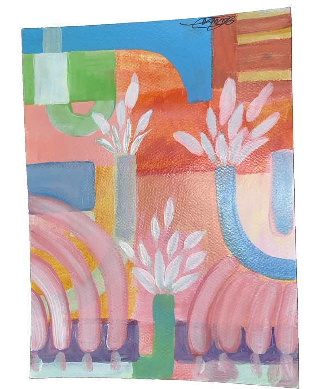 Abstract Menorah , 9x12”, Acrylic/mixed Media Paper, Handmade,Signed, COA