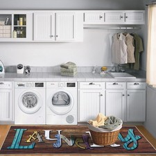 Laundry Room Rug Runner 2X6Ft Long - Wood Printed Farmhouse Kitchen Mat for F...