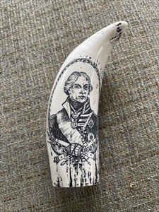 SCRIMSHAW  WHALE TOOTH RESIN  reproduction HORATIO NELSON HMS VICTORY