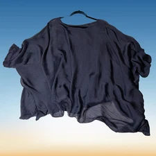 Seta Tela by HALO Olivia Italian Silk Blouse Navy Blue One Size