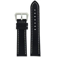 Watch Band Leather Black White Stitching Heavy Buckle Mens