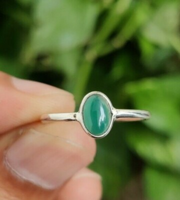 Natural Green Onyx 925 Sterling Silver Small Gemstone Female Ring All Size 3to14