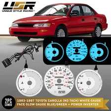BLUE/GREEN Glow Gauge White Overlay For 93-97 Toyota Corolla NO TACH/RPM Cluster