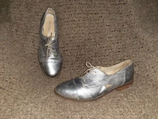 MITICA-Distressed Silver Cut-Out Derby Loafers-Lace Up-Sz 40-Excellent