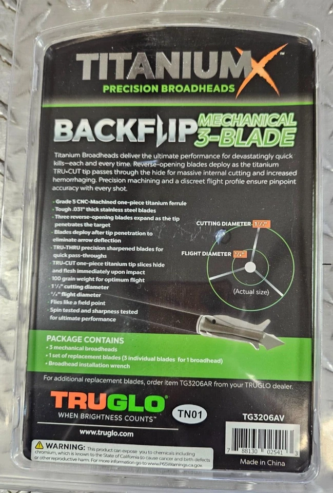 TruGlo - Cabeza ancha mecánica de titanio - 3 hojas - 100 gr - corte de 1,5" Foto 4 de 4