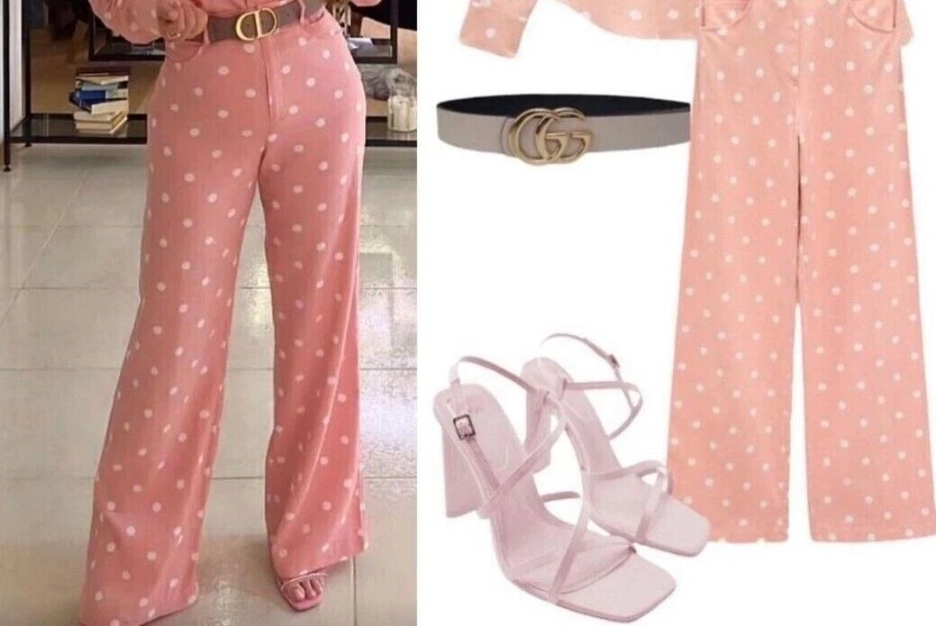 Zara Pink Polka Dot Linen Blend Trousers Pants Size Small Ref 2894 665