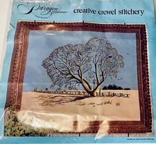 Vtg Paragon Crewel Kit Waking Willow Tree 18x22 Blue Sky Snow Winter Sealed 0917
