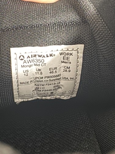 AIRWALK SAFETY Mongo Mid Composite Toe EH Arbeitsstiefel schwarz Herren 12 EE AW6350 - Bild 7 von 8