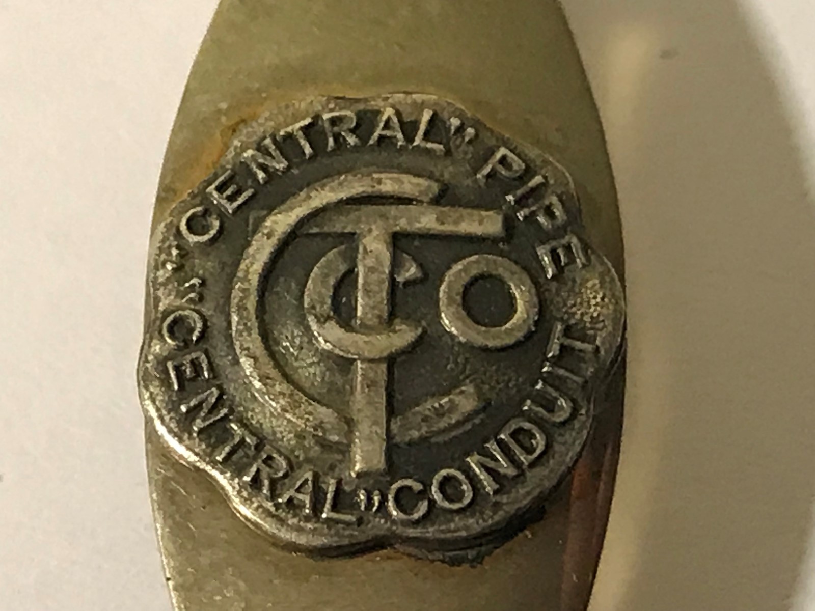Vintage CTCO Scarf Slide? Advertising Central Pipe + Conduit Unsure Unusual HELP