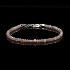 925 Sterling Silver Grey Moonstone 3-3.5mm Rondelle Faceted Beaded Bracelet 7